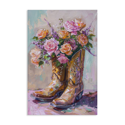 Floral Boots Bouquet Canvas Wall Art by Petal Prints Design