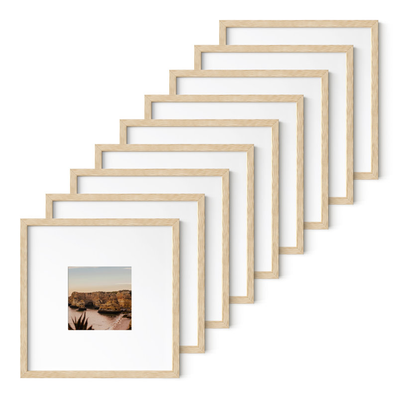Natural Oak 8x8 Beige Wood Picture Frame Set of 9