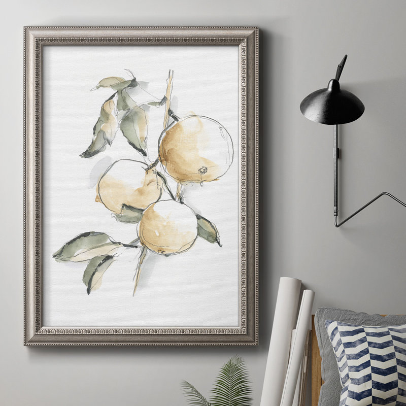 Watercolor Fruit Contour II - reproduction d'art sur toile, H 36 po x l 24 po x P 2,5 po, Toile encadrée argent antique