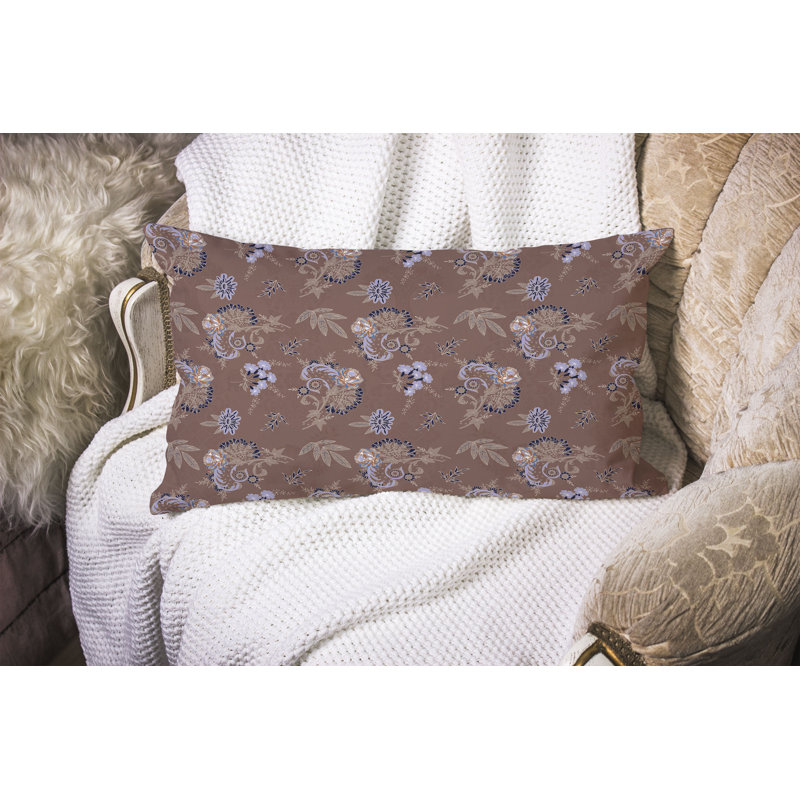Rose Dreams  Rectangular Throw Pillow, Blue/Brown
