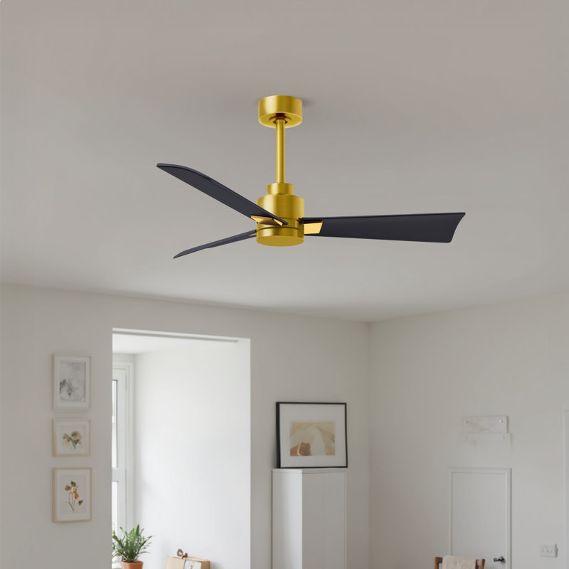 Alessandra Outdoor Downrod Ceiling Fan, Matte Black, Brushed Brass