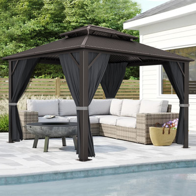 Outdoor Aluminum Patio Gazebo,Hardtop Gazebo with Galvanized Steel Double Roof