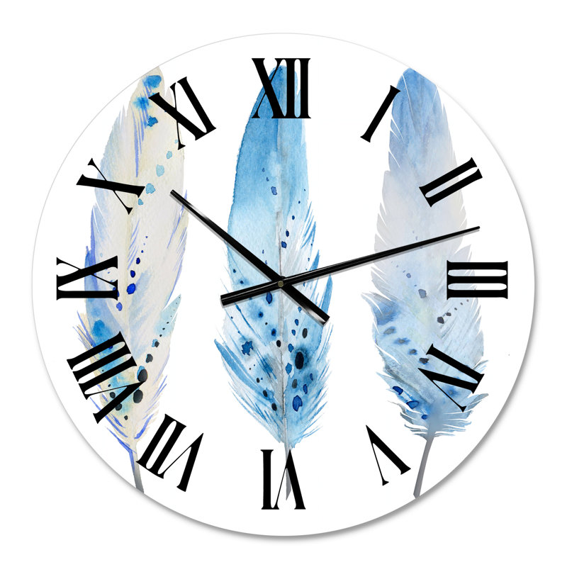 Horloge murale Blue Boho Feathers II - Lake House, Moyenne