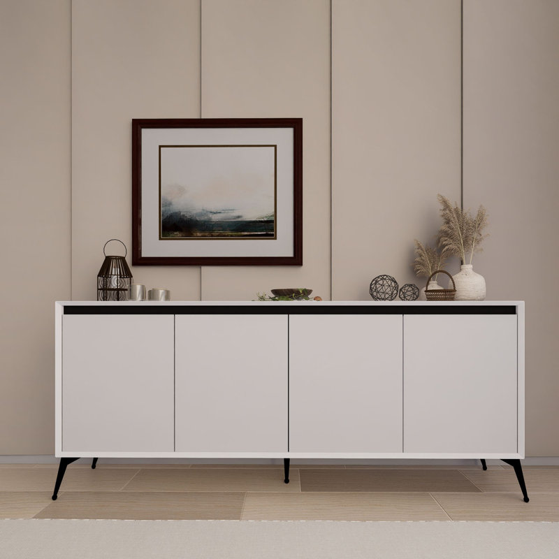 Modern White Console Table with Wall-Mount Option, 70.9 x 31.5 x 14.7 inches | 100% Melamine Coated Particle Board, Thickness: 0.7 inches | Features Numerous Shelves, Stylish and Functional for Home Decor