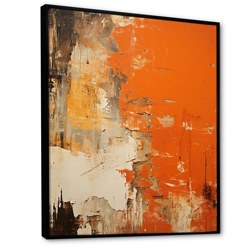 Orange abstrait, art chaos de feu II - art mural abstrait, Cadre flottant noir, H 44 po x l 34 po x P 1,5 po
