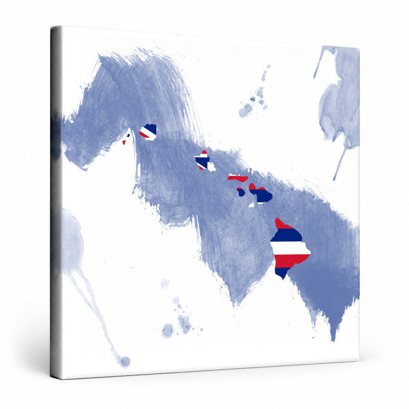 «Hawaii State Map Watercolor», art mural sur toile carrée, 16" W x 16" H
