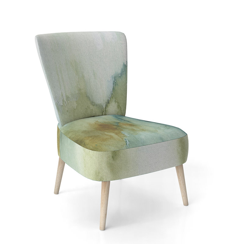 Upholstered Floral Side Chair - Modern floral Accent Chair, Abstract Watercolor Green Polyester Blend