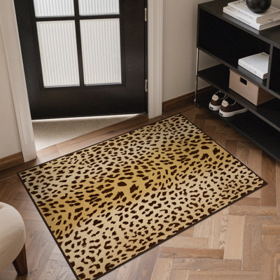 Savanna Animal Print Machine Washable Leopard / Sable 2' x 3' Doormat with Non-Slip Backing