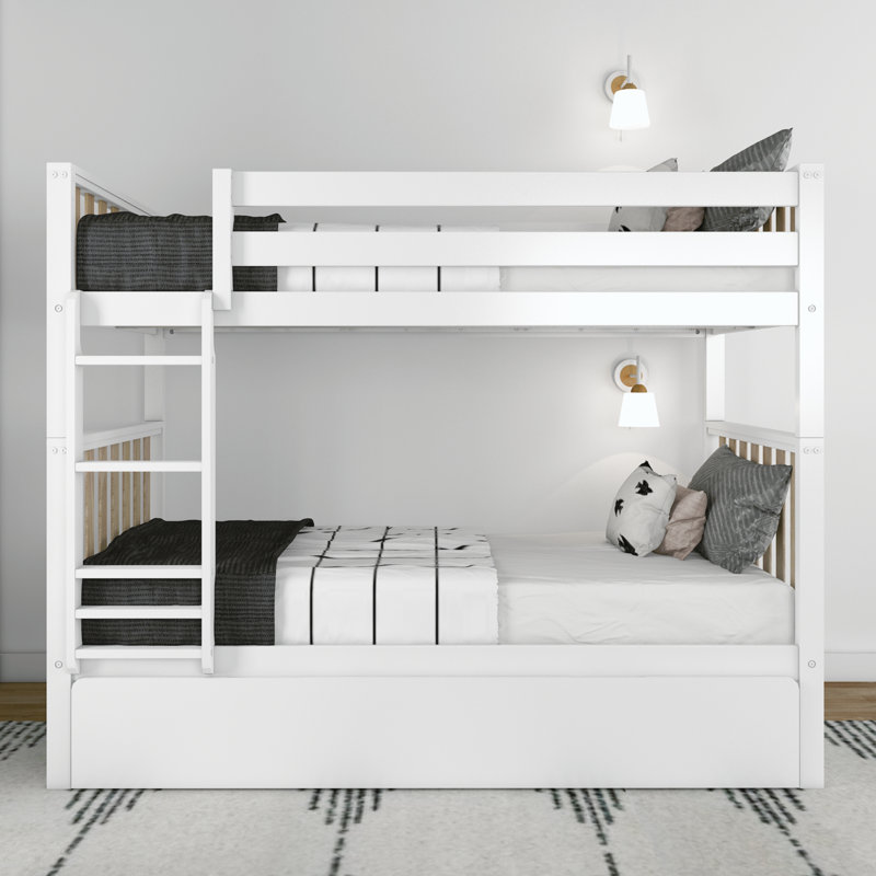 Brubaker Kids Twin Over Twin Bunk Bed with Trundle, White/Blonde