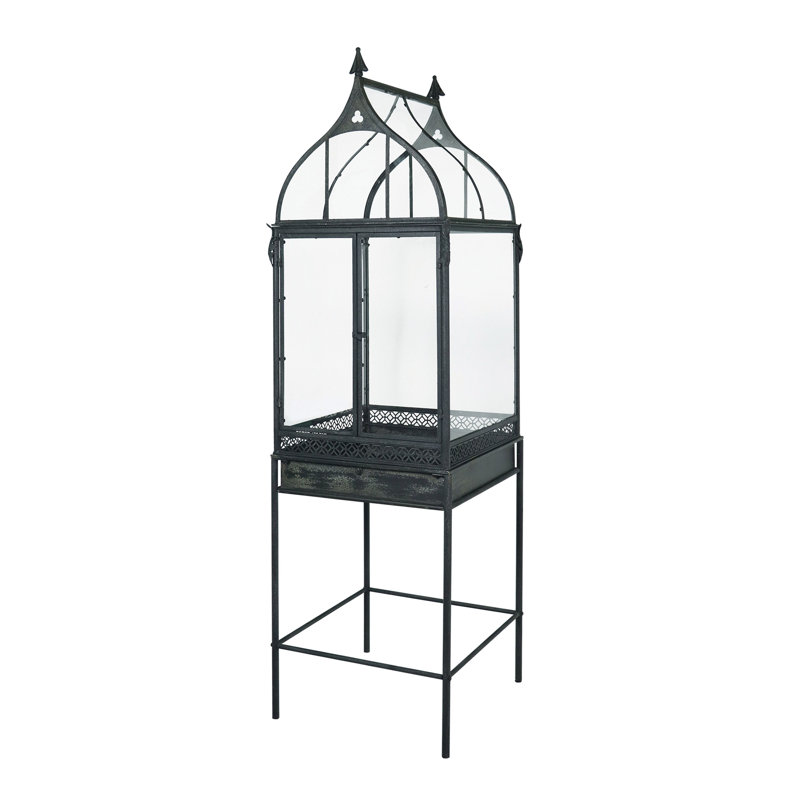 Vitrine en métal et acrylique Botanist et terrarium avec pieds pour le rangement, noir