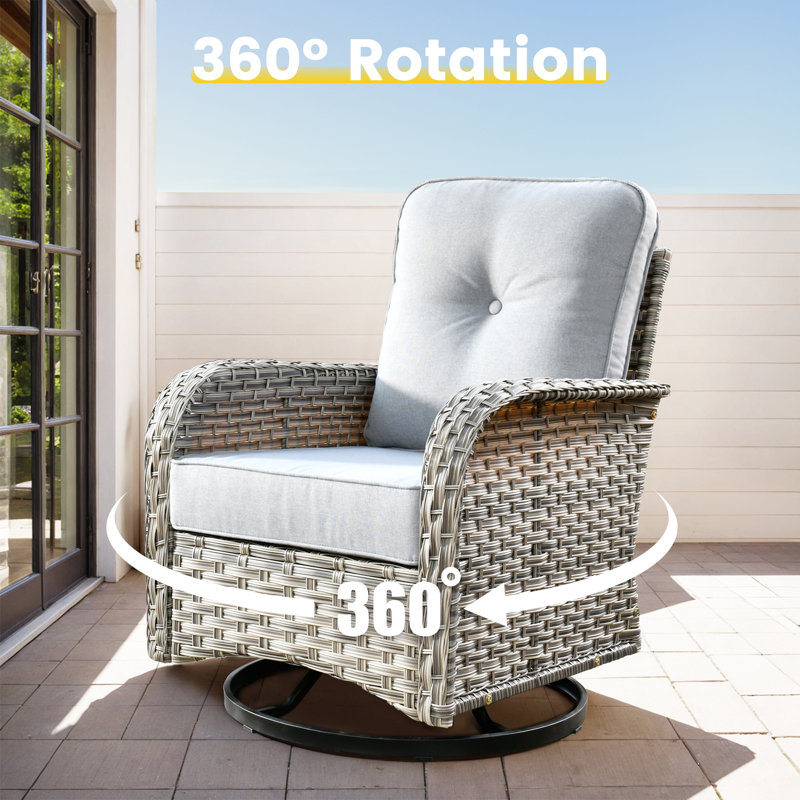 7 - Person Outdoor Seating Group With Cushions And Fire Pit, Gray