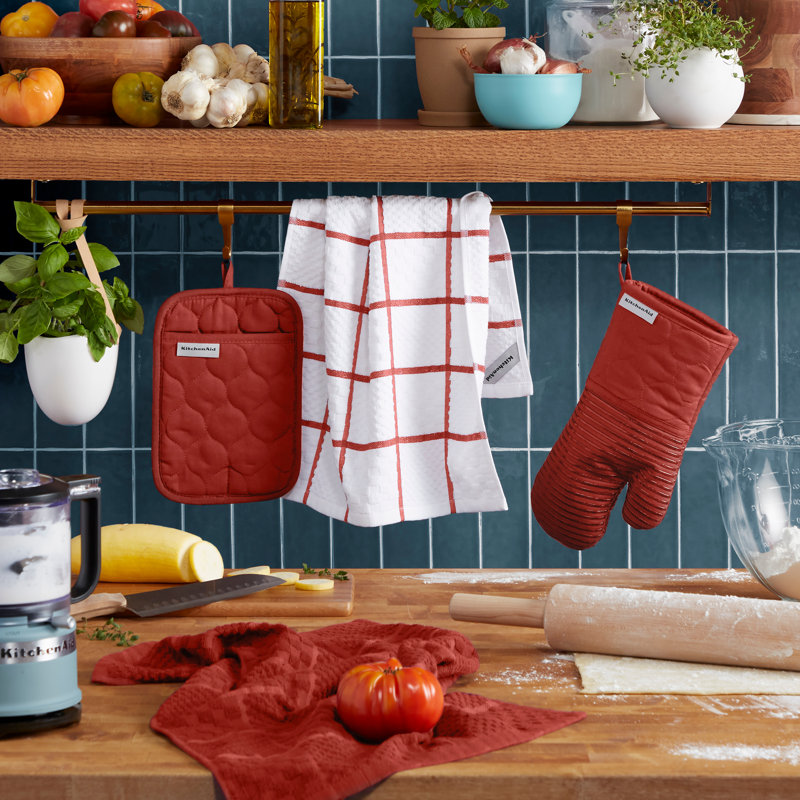 KitchenAid Quilted Kitchen Towel, Oven Mitt & Potholder Set 4-Pack, Scorched Orange