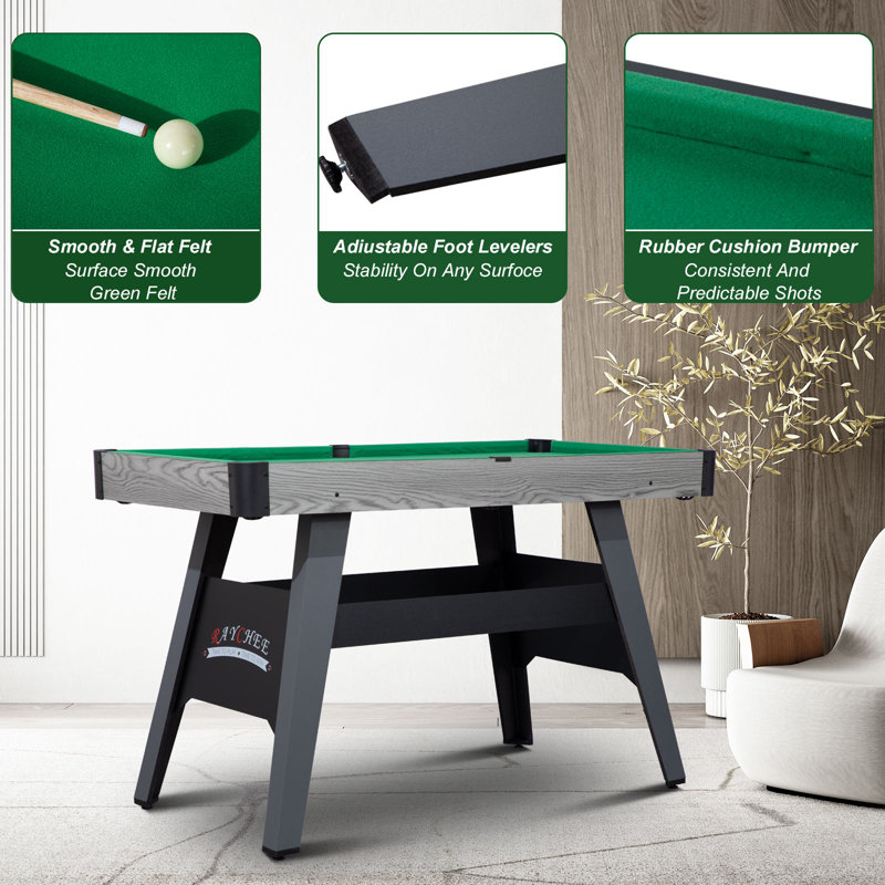48" Portable Pool Table Billiard Table with 2 Cue Sticks, Balls, Triangle, Chalk, Brush, Green, Grey