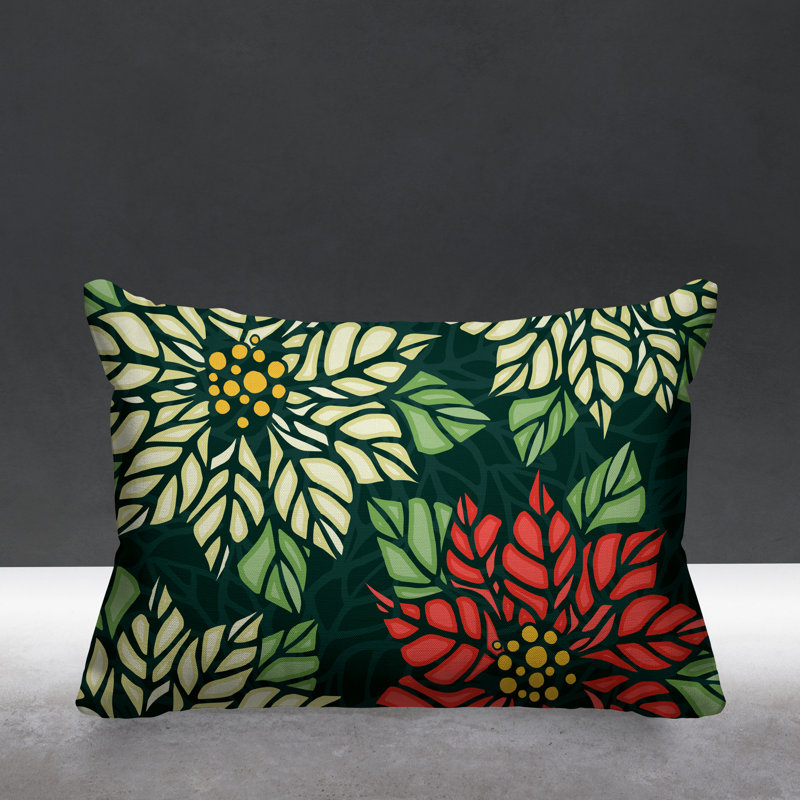 Coussin décoratif intérieur / extérieur Christmas Poinsettia, Vert