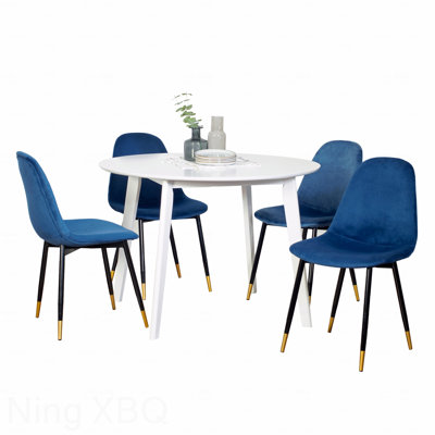 Ensemble de salle à manger 5 pièces contemporain: table ronde blanche et 4 chaises
