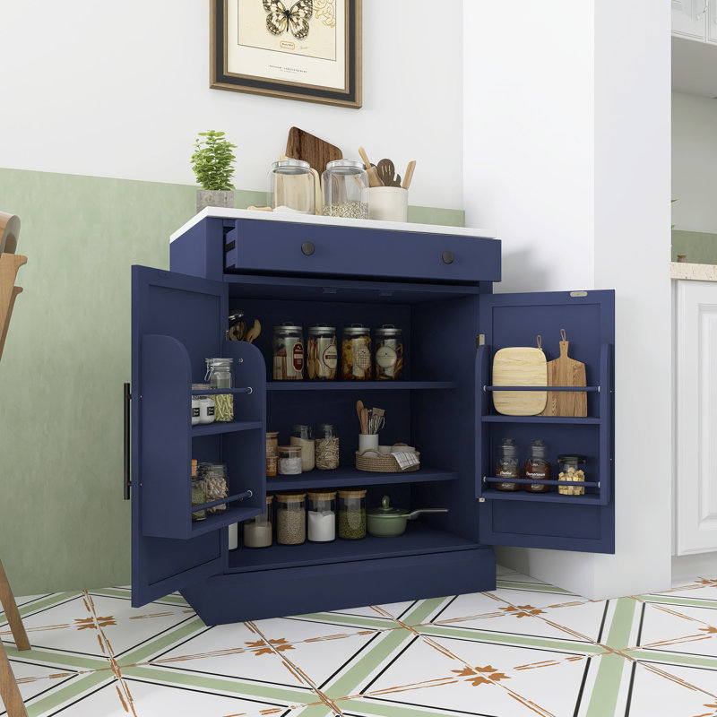 Garde-manger autoportant moderne avec tiroir et tablettes réglables, Bleu