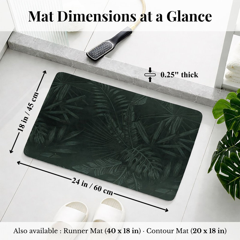 Decorative Bath Mat 24x18 – Ultra Absorbent Quick Dry Rug with Anti-Slip Rubber Backing, Dark Green Leaves