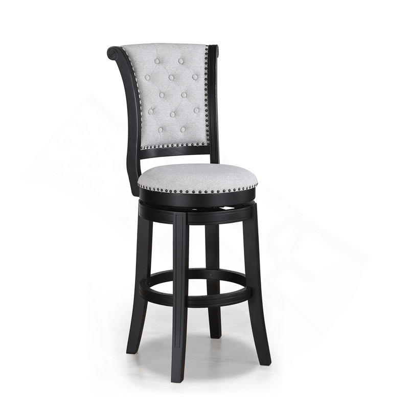 2 pièces de tabourets de bar de hauteur luxueuse avec dossier courbé et capitonnage capitonné avec garniture cloutée et cadre noir riche