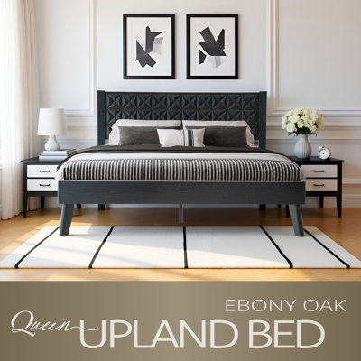 Queen Size Platform Bed Frame with Headboard & Footboard, Center Metal Legs, 12 Solid Wood Slatted Base, Easy Assembly, No Box Spring Needed, Noise-Free & Anti-Slip, Ebony Oak Finish