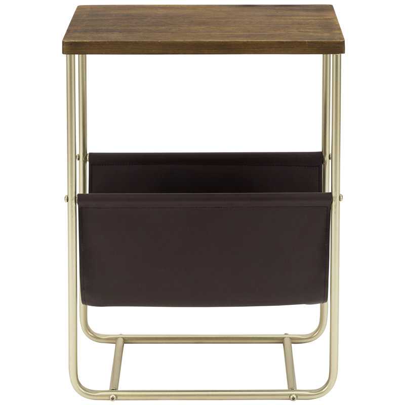 Pine Wood Top Metal Frame End Table
