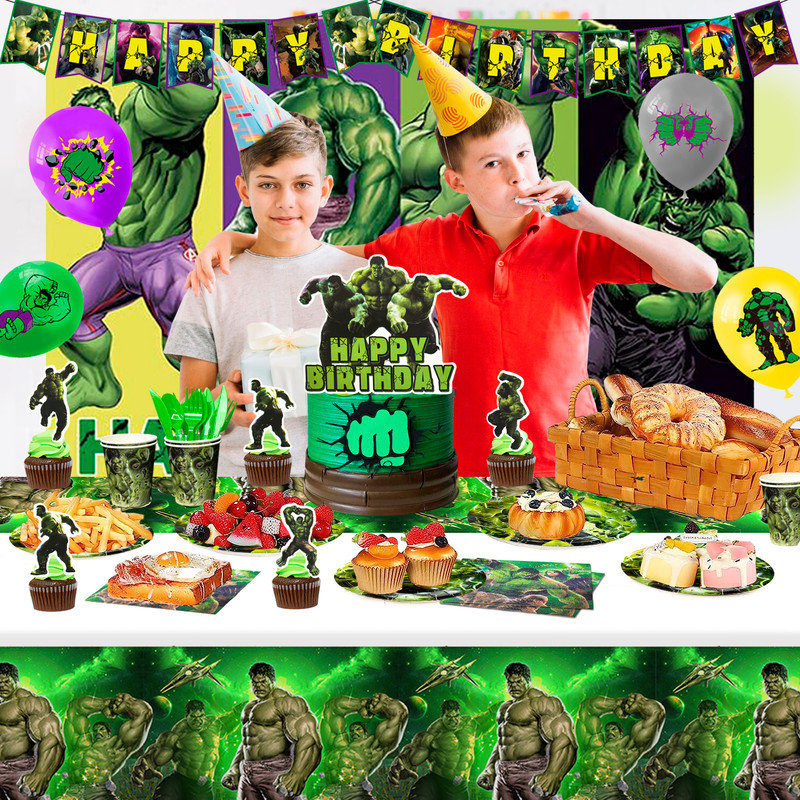 Décorations de fête d'anniversaire Hulk, ensemble de 112 décorations de fête Hulk et ensemble de vaisselle pour enfants Hulk