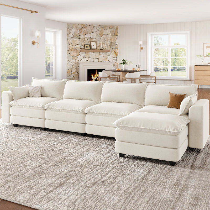 Canapé modulaire en L pour salon, beige, Chenille beige