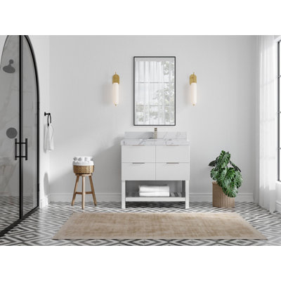 Meuble-lavabo simple 36 po avec plateau en quartz Catalina