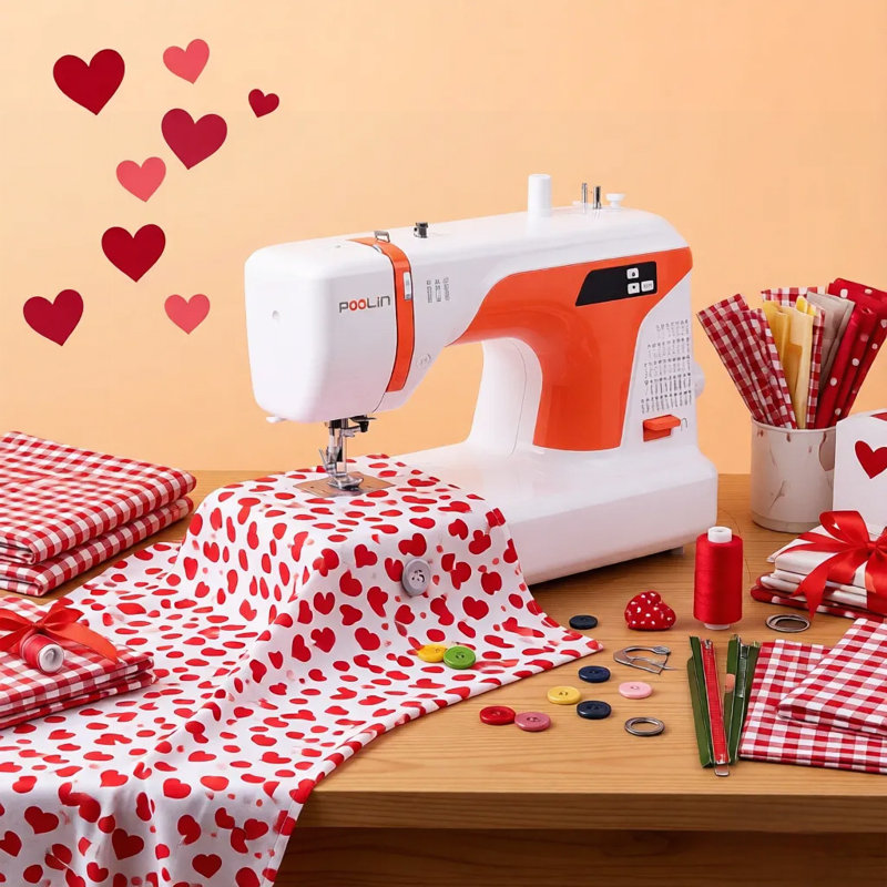 Machine à coudre informatisée avec 107 points de couture et 8 styles de boutonnière automatique Poolin EOC01-RE pour projet de couture et de couture, cadeau pour femme, fête des mères