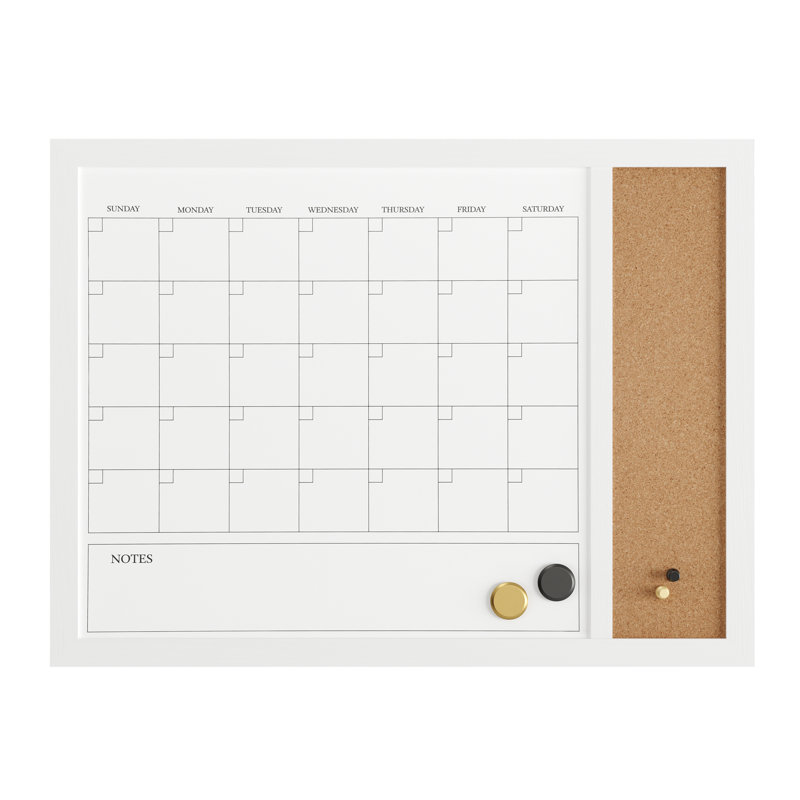 White Woodgrain 24" x 18" Magnetic Dry Erase Calendar and Cork Board Combo