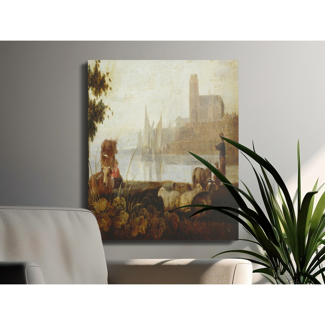 Dutch Landscape Canvas Wall Art, Gallery Wrapped Print, Cattle Sheep and Sailboats, Ready to Hang, Farmhouse decor, Archival Quality