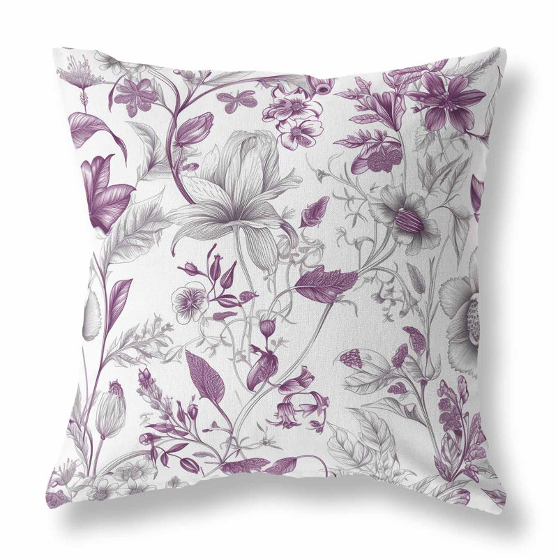 Coussin décoratif intérieur / extérieur Garden Grace, H 18 po x l 18 po, Blanc / floral mauve