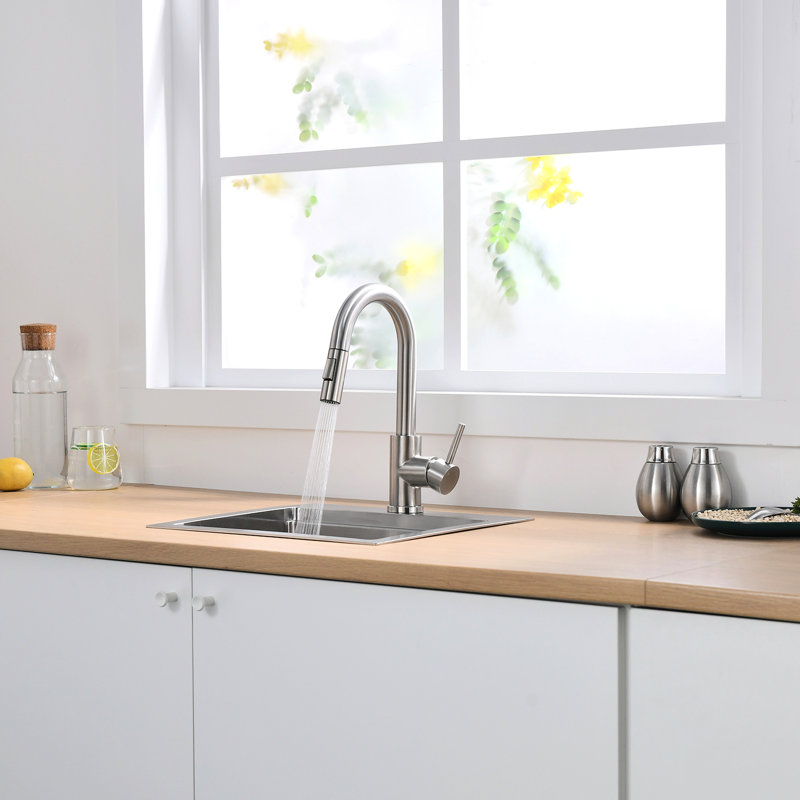 Modern Kitchen Faucet With Pull Down , Brushed Nickel Bathroom Sink Faucet, Single Handle Design Ceramic Filler For And Sinks, Contemporary Style