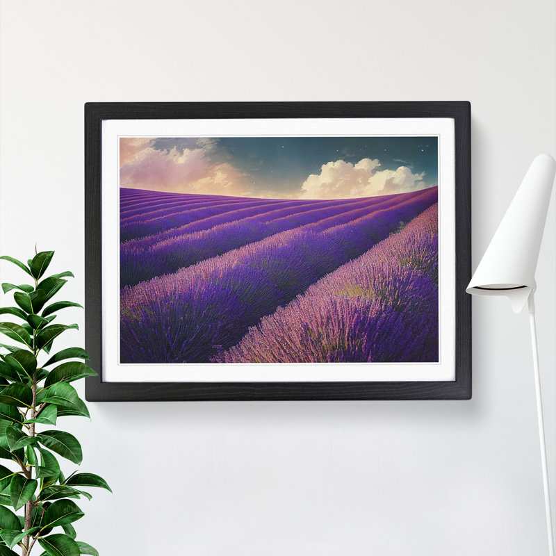 Contemporary Lavender Flower Field - Single Picture Frame Print, 25cm H x 34cm W x 2cm D, Black