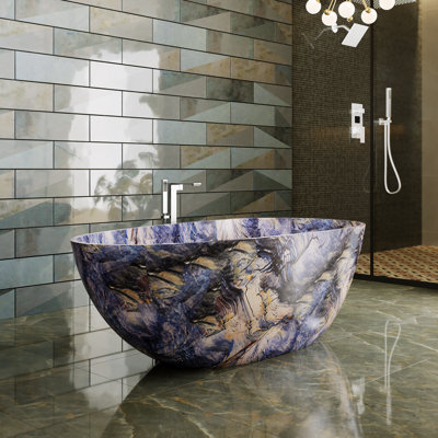 Baignoire autoportante à surface solide en résine Barre