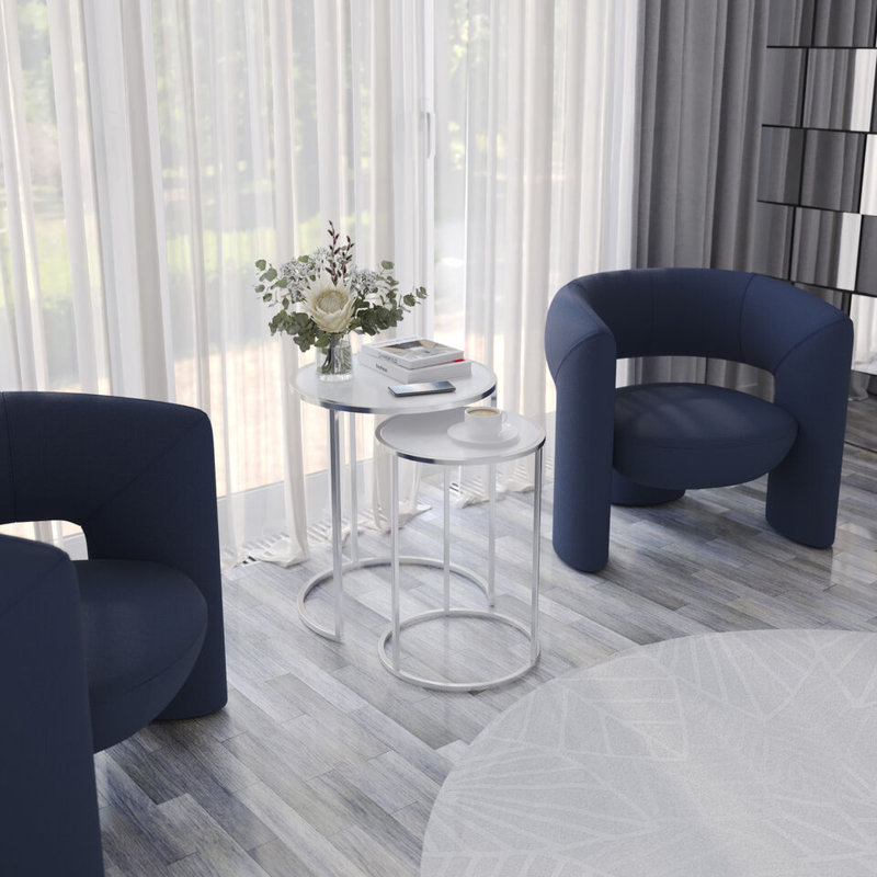 Shkar Three Leg Coffee Table, White, Chrome