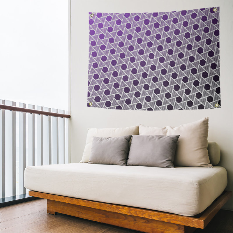 Tapisserie murale hexagonales et triangles, H 26 po x l 36 po, Noir / Mauve