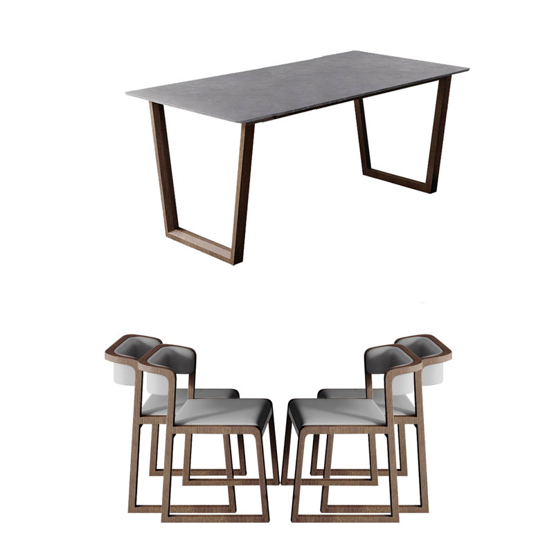 Nordic Minimalist Style Rock Plate Dining Table 4 - Person Double Pedestal Dining Set, 29.53"H x 59.06"L x 35.43"W