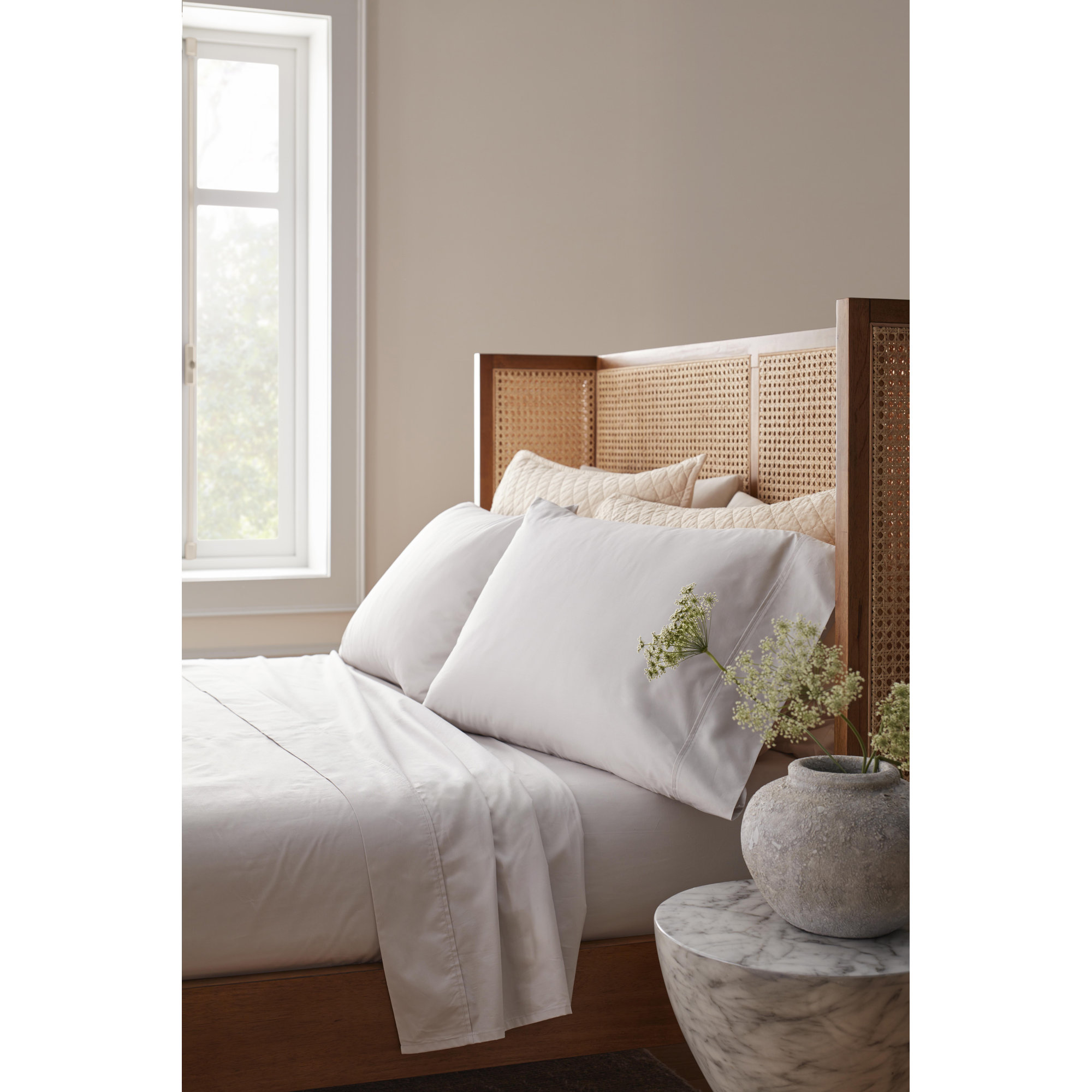 Emrik Brushed Organic Cotton Percale Sheet Set, Soft Gray, Queen