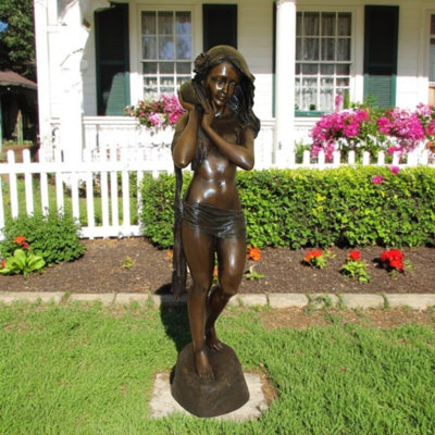 Girl Holding a Sea Shell Bronze Statue, Handcrafted Artistic Home & Garden Décor, 13"L x 14"W x 57"H