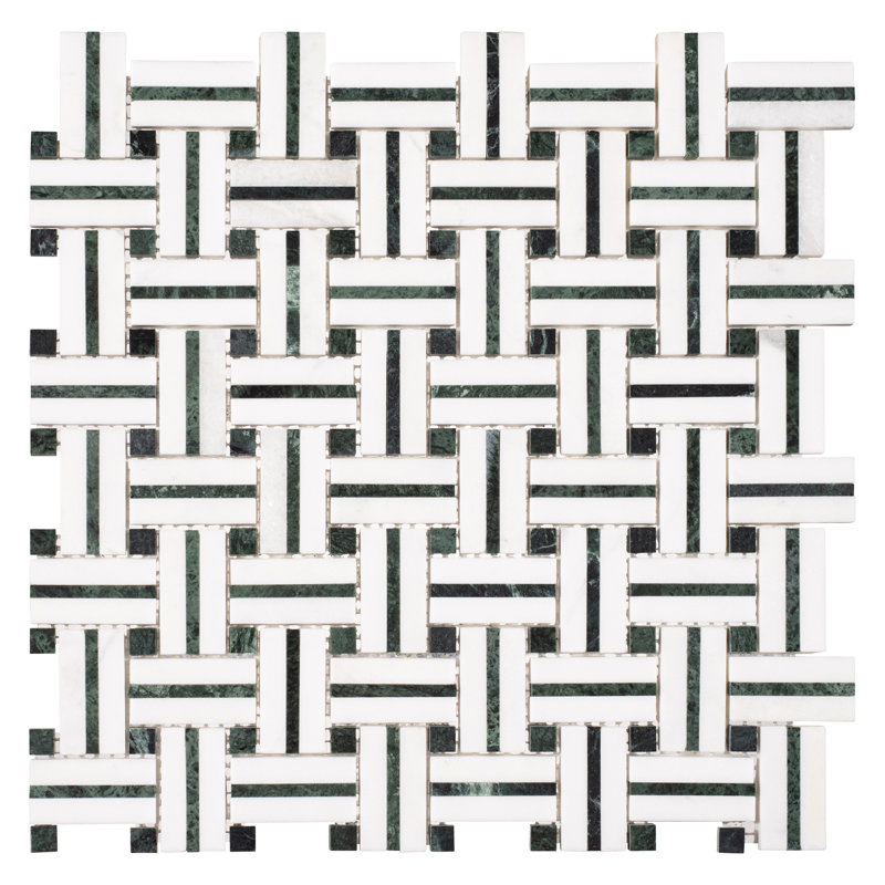 Fabrique 1-in. x 2-in. Basketweave Marble Look Polished Natural Stone Wall & Floor Mosaic Tile, Hessian