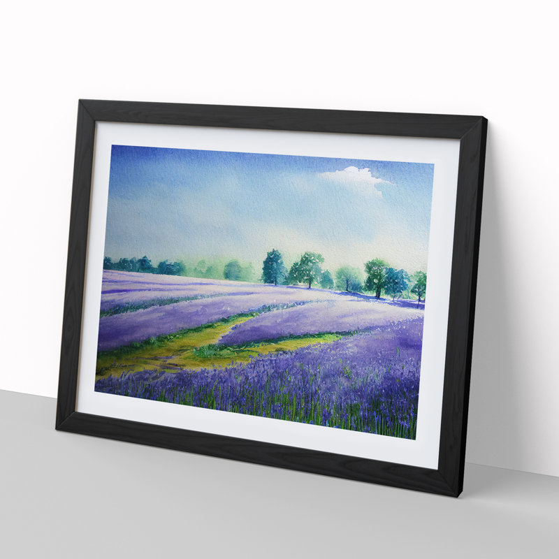 Bluebell Field In Watercolour Vol.5 - Single Picture Frame Painting, Black Framed, 34cm H x 46cm W x 2cm D