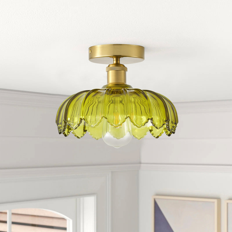 Plafonnier encastré 1 lumière en laiton, à intensité variable, base E26, abat-jour en verre, certifié ETL