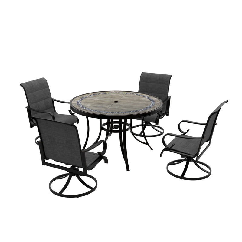 4 - Person Patio Dining Set with Round Table , Cushions Included, Gray