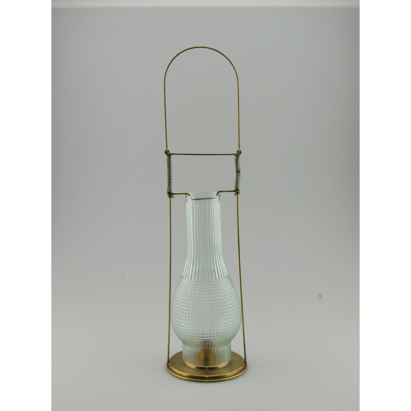 18.75'' Brass Tabletop Candlestick Holder with Green Tinted Globe, Light Green