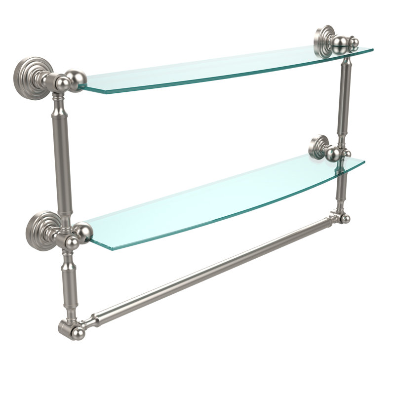Retro Wave 2 Piece Tiered Shelf with Towel Bar, Satin Nickel, 24"