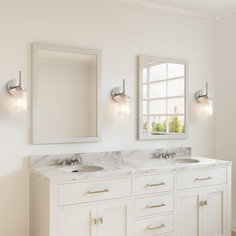 1- Light Clear Ribbed Glass Wall Sconce, Brushed Nickel