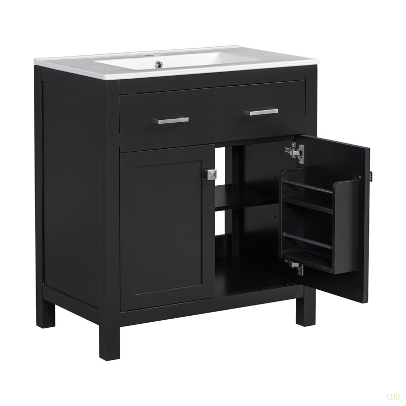 Ensemble de meuble-lavabo moderne 60 po avec lavabos doubles (séparés), lavabos doubles en céramique, tablette réglable, portes à fermeture en douceur et tiroir rabattable - Solution de salle de bain moderne pour salles de bain spacieuses