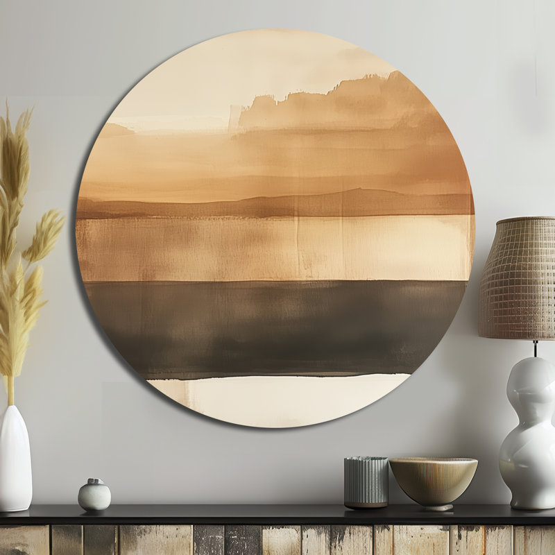 Beige et formes modernes noires - ronde abstraite, décoration murale en métal ronde, L 16 po x H 16 po