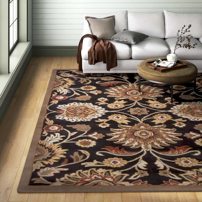 Arden Floral Hand-Tufted Wool Black/Camel Area Rug, Rectangle 6' x 9'