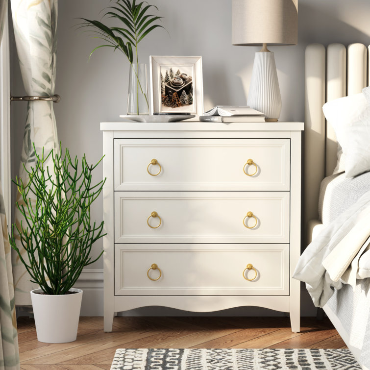 Aabir Three Drawer Accent Chest, white modern nightstand
